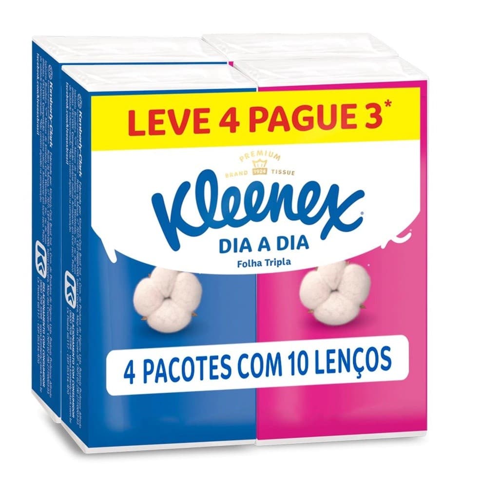 Lenço De Bolso Kleenex Dia A Dia Folha Tripla 4 Pacotes Com 10 Unidades