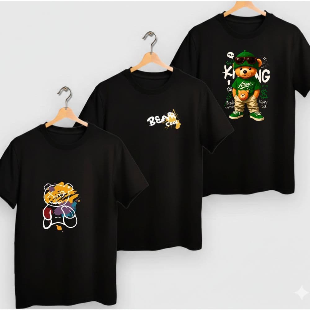 Kit 3  camiseta juvenil e infantil meninos urso bear blusa premium de algodão
