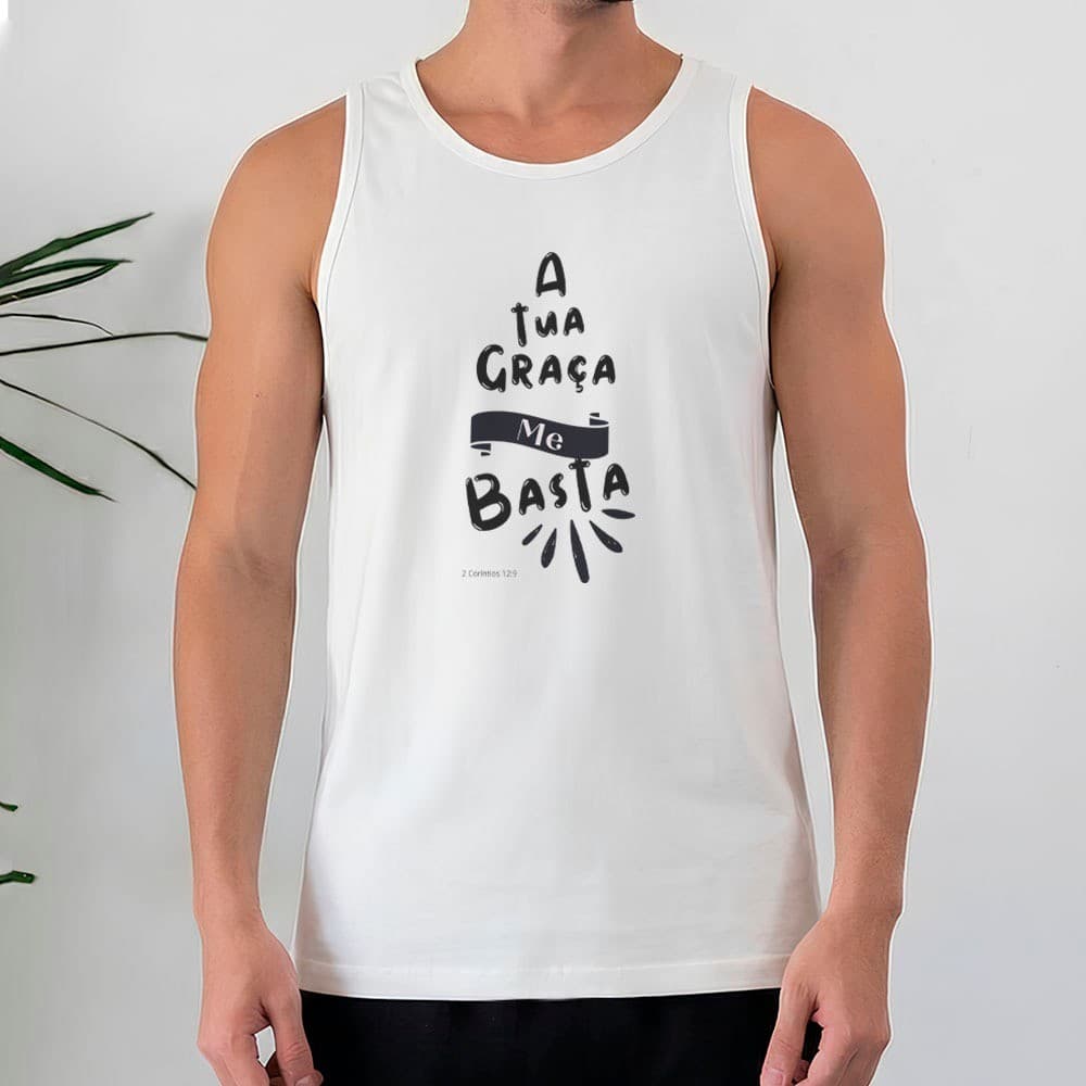 Regata Masculina 100% Algodão Estampa A Tua Graça Me Basta Mensagem de Fé Cristã Style Casual Diário