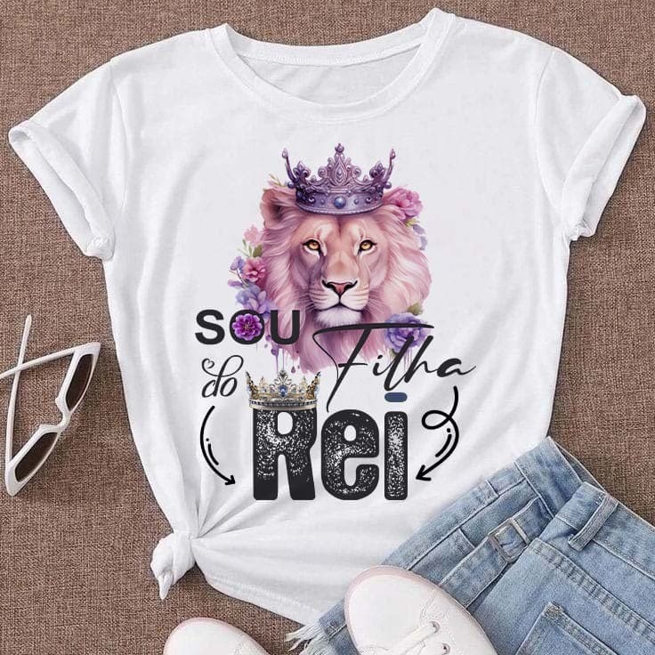 Camiseta Feminina Cristã T-shirt Blusa Leão de Judá | Blusa Feminina | Fardamento Igreja Moda