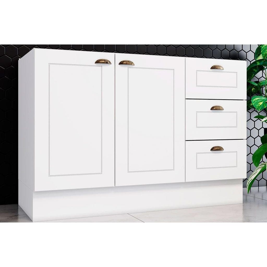 Balcão de Cozinha Americana p/ Pia c/3 Gavetas e 2 Portas s/Tampo 120cm Branco - Henn