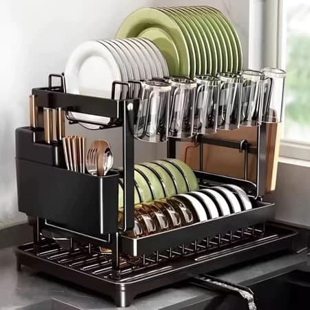 Escorredor De Louças Inox Organizador Moderno Com Porta Copos Porta Talher e Bandeja