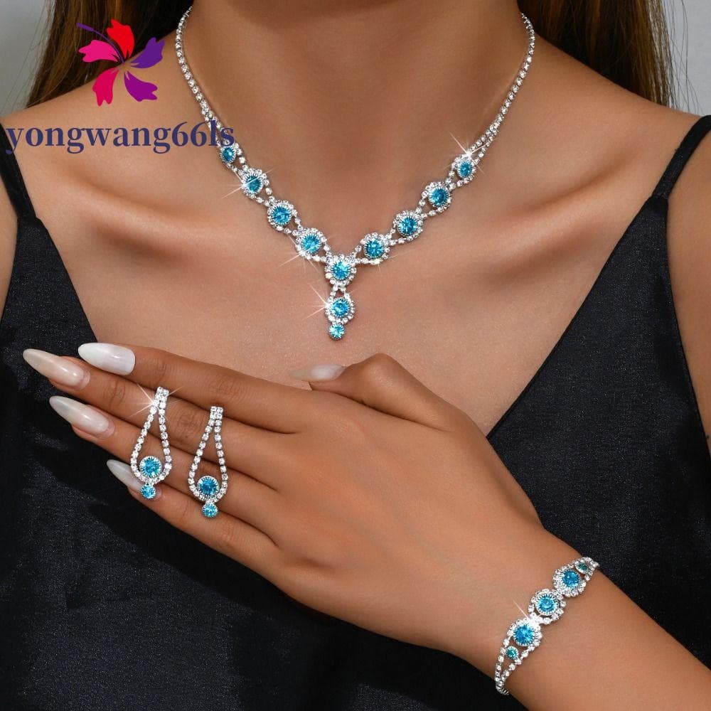 Brincos YONGWANG , Conjunto De Joias De Strass Brilhante De Cristal , Colar De Pulseira De Diamante Requintado De Luxo