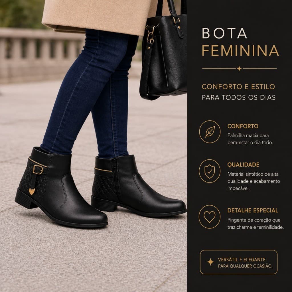 Bota Feminina Coturno Cano Curto Confortável Envio Imediato!!