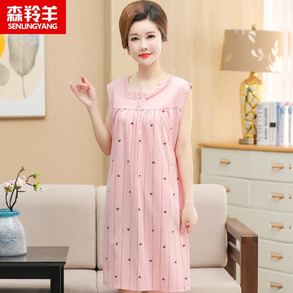 Camisola mãe de meia-idade feminina verão estilo fino algodão puro sem mangas verão Plus Size gordura mm solto comprimen