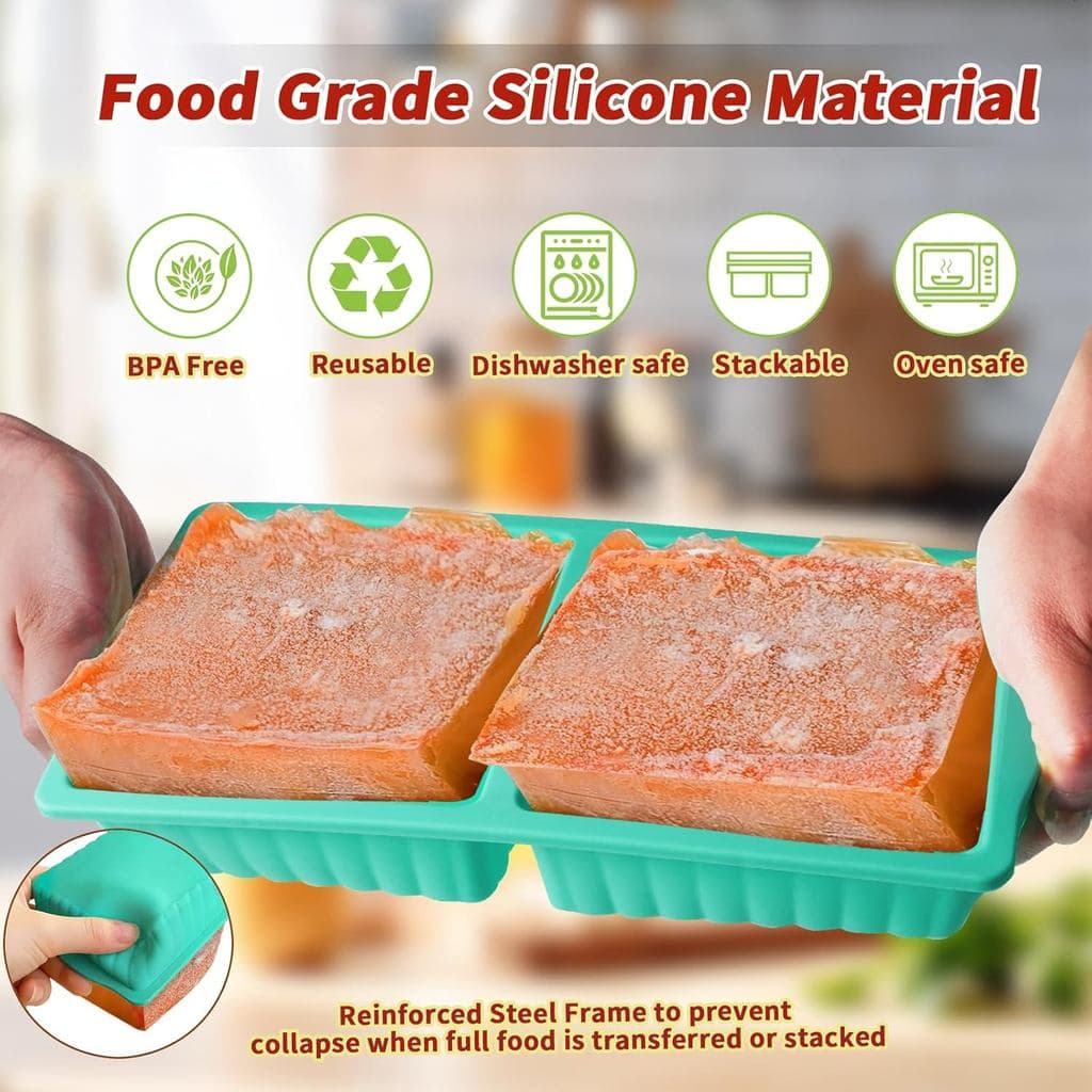 Moldes De Silicone Para Freezer De Sopa Com Tampas-1 Xícara E 2 Xícaras De Recipientes , Bandejas De Sem Bpa Armazenamen