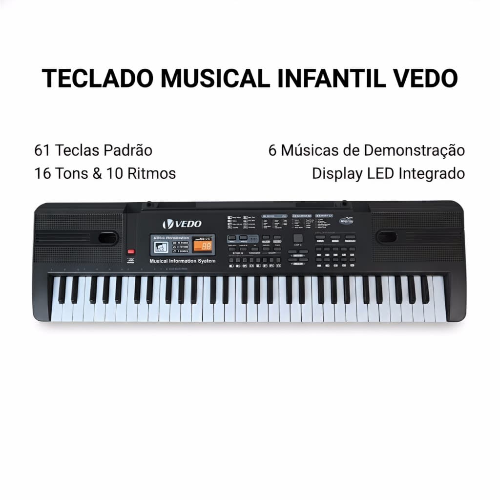 Piano de teclado com 61 teclas, piano digital com alto-falante e microfone integrados, teclado portátil para iniciantes,
