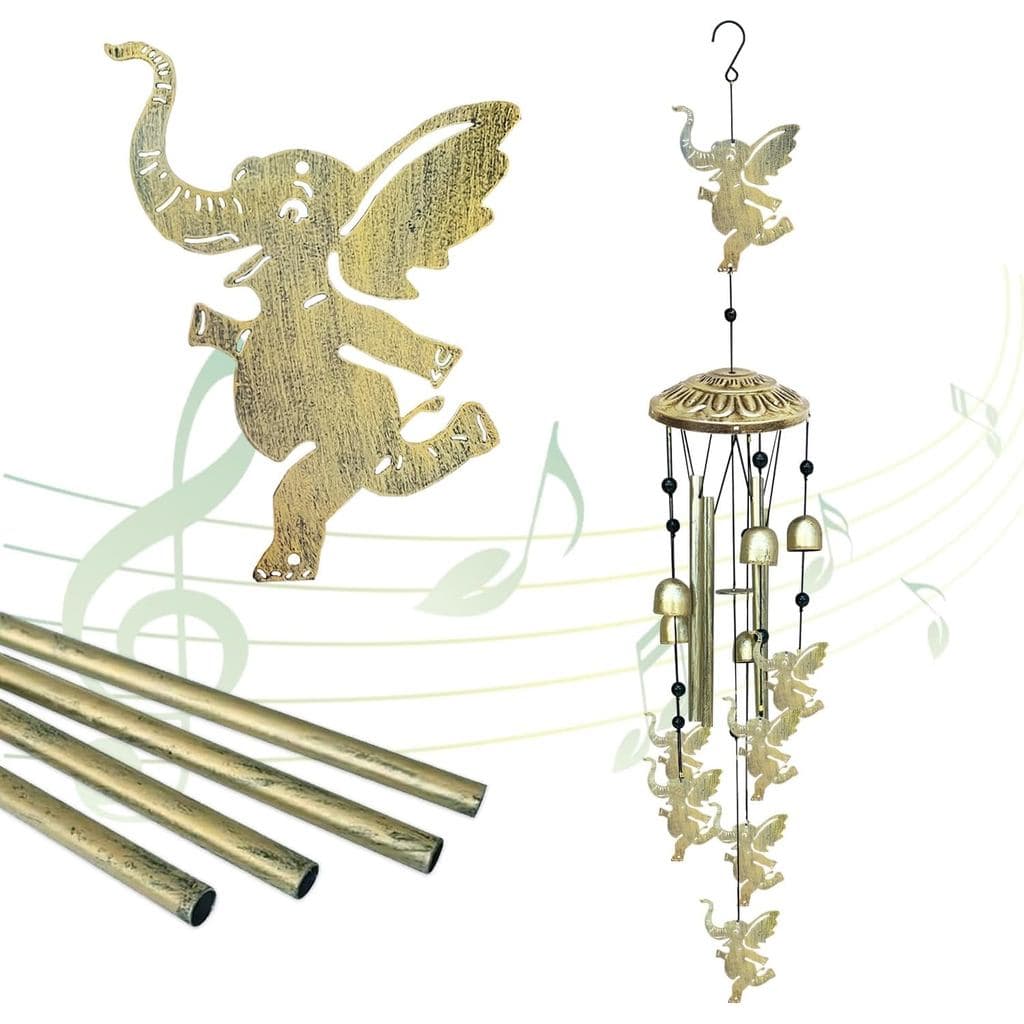 Sinos de Vento em Forma de Elefante para Exterior, Sino de Vento de Metal de 42" para Decoração de Jardim Interno/Extern
