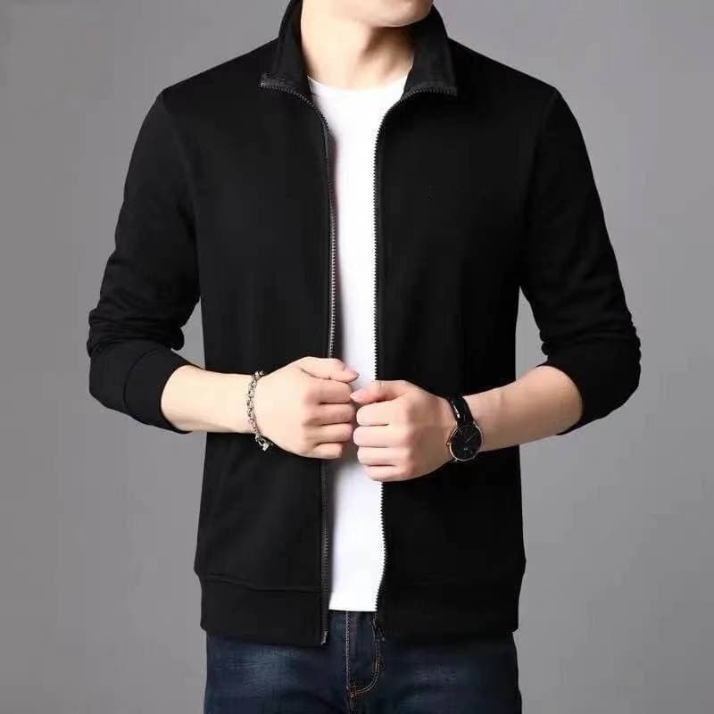 Jaqueta masculina listrada moletom outono Casual meia-idade idoso pai usar gola alta jaqueta fina camisa de lã