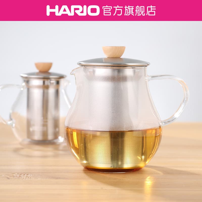 [Loja principal] Bule de vidro resistente ao calor HARIO Capa de madeira de oliveira com filtro de aço inoxidável Bule d