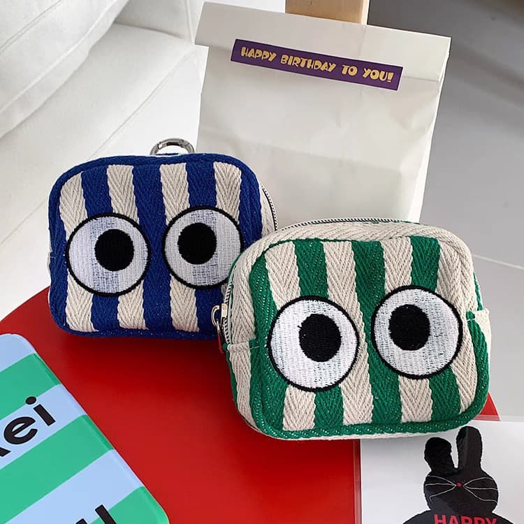 carteira masculina carteira masculina com ziper Olhos grandes listrado batom saco de armazenamento de cartão saco Digita