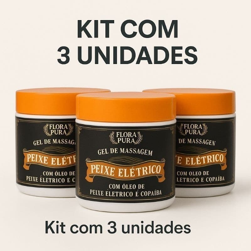 Kit 3 Gel de Massagem Peixe Elétrico Flora Pura 250g | Ação Imediata | Com Óleo de Copaíba e Extratos Naturais