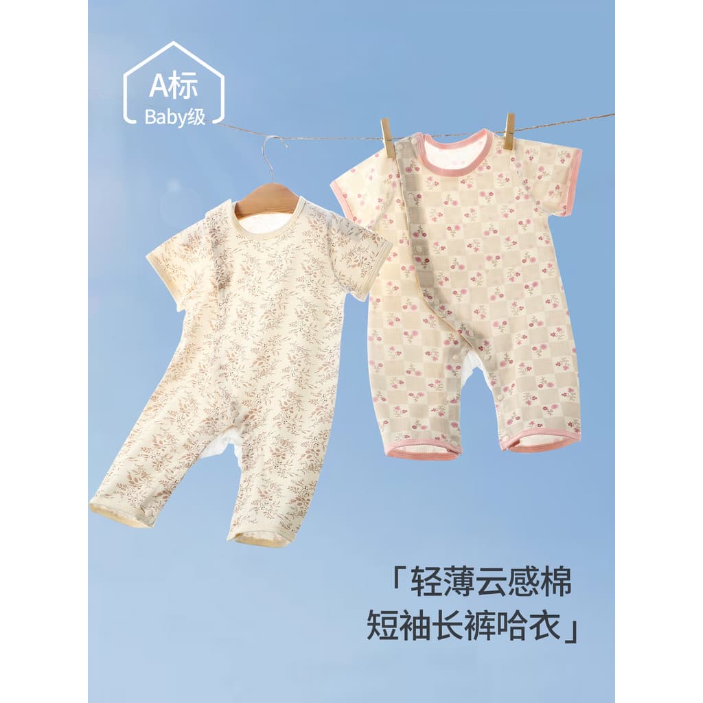 Verão bebê calças de manga curta macacão borda chanfrada Cardigan bebê macacão ar condicionado roupas pijamas infantis
