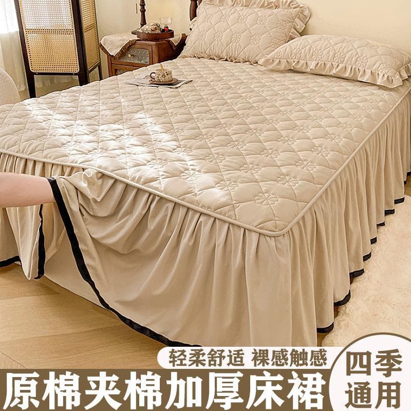 Saia de cama de algodão lavado peça única cor sólida acolchoada capa protetora antipoeira 1.5/1.8m lençol com tudo inclu