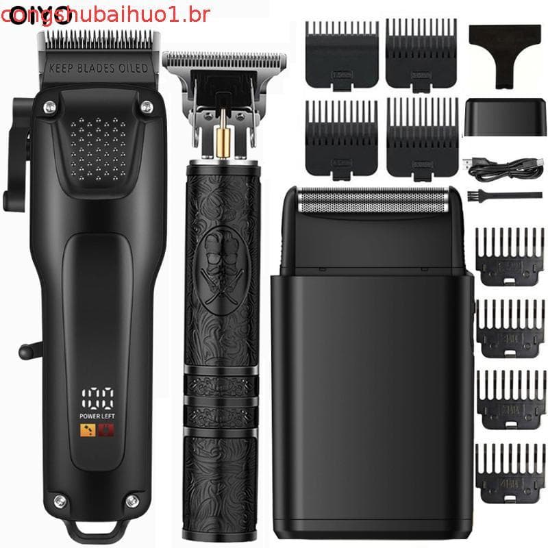 Kit de Aparador de Cabelo Sem Fio 3 Peças para Homens, Barbeador Profissional com Folha e Máquina de Cortar Cabelo,