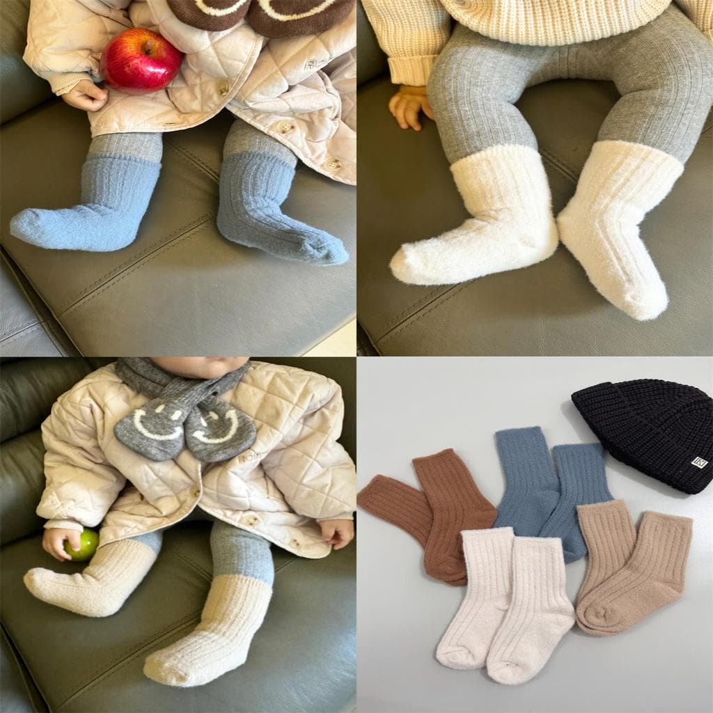 Ins estilo outono inverno infantil crianças bonito meninos meninas bebê cor sólida engrossado quente peludo meias de tub