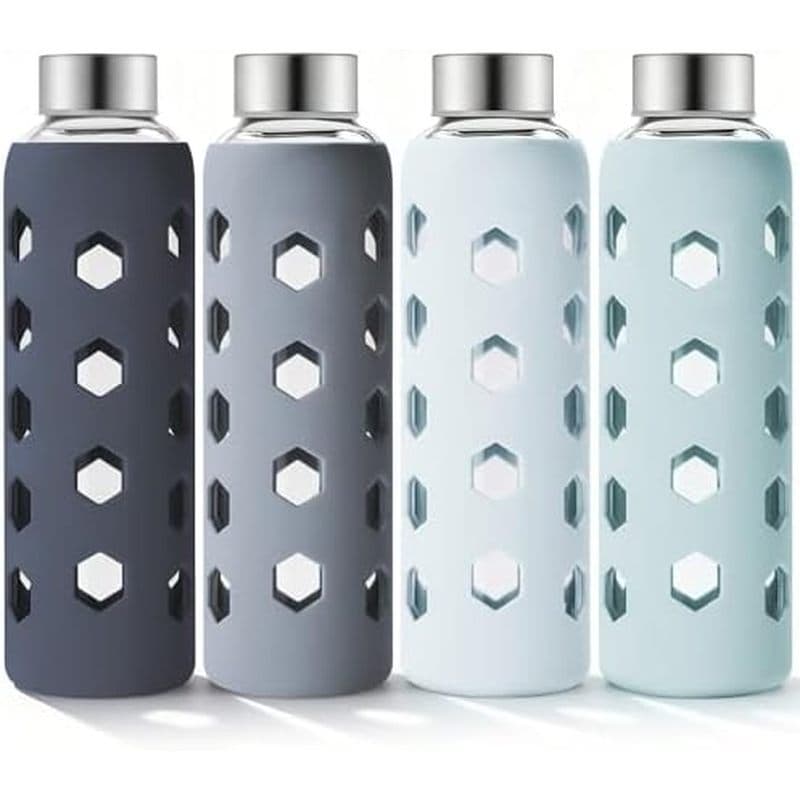 Garrafas De Suco De Vidro Mrsdry Com Tampas E Mangas De Silicone Água Transparente Reutilizáveis De 18 Onças 4 Pacotes T