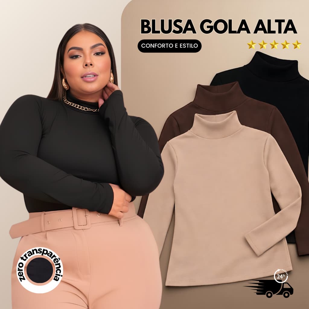Blusa Feminina Plus Size Cacharrel Gola Alta Segunda Pele Básica Casual Suplex