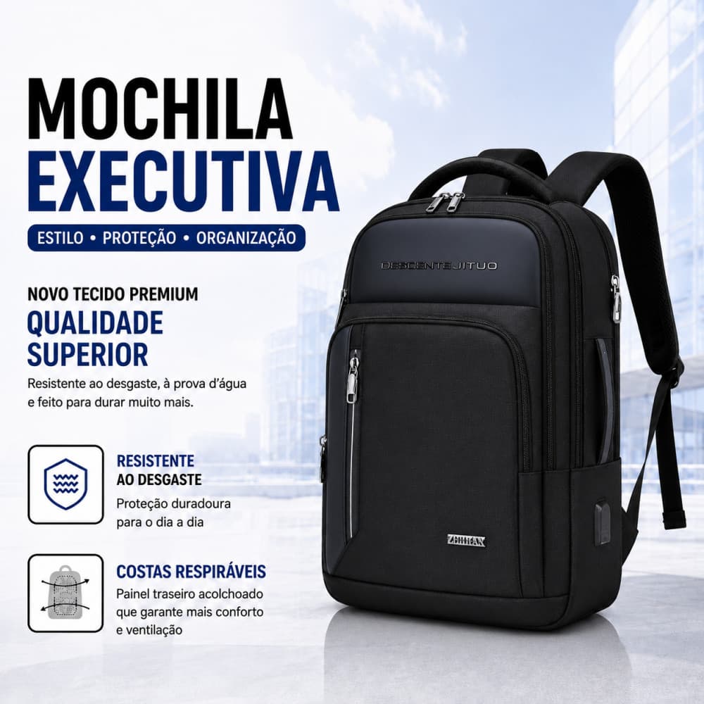 Mochila Empresarial com Vários Compartimentos,Material à Prova d’Água e Modelo Ergonômico Ideal para Viagens de Negócios
