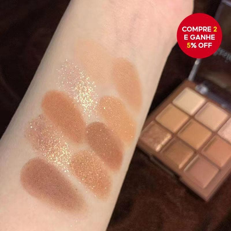 Nova Paleta de Sombras de Olhos JADED 9 Cores, Tons Terrosos Mate e Brilhantes, Alta Pigmentação, Acessível.