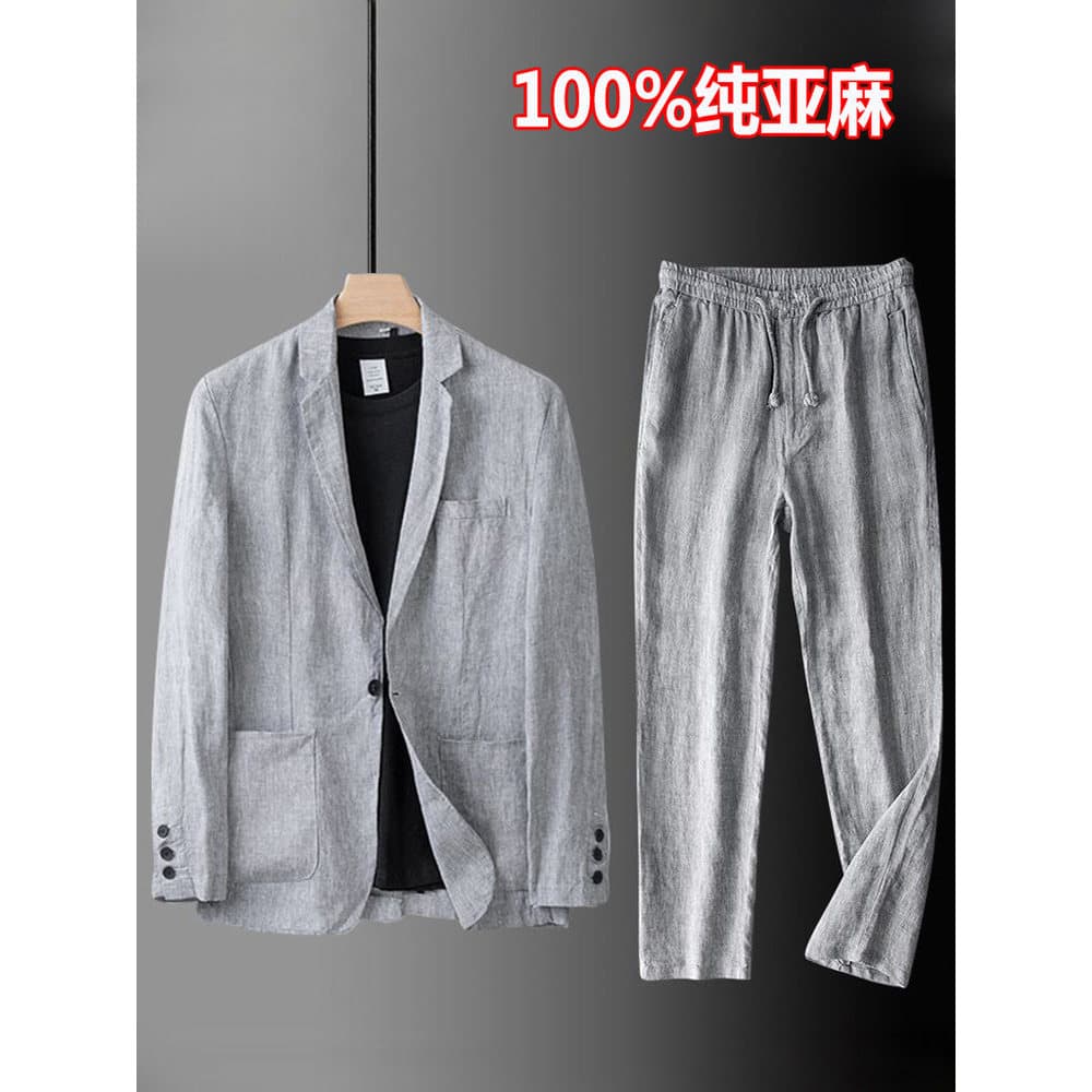 Terno de linho masculino verão solto primavera outono fino algodão linho terno Casual masculino High-End sentimento