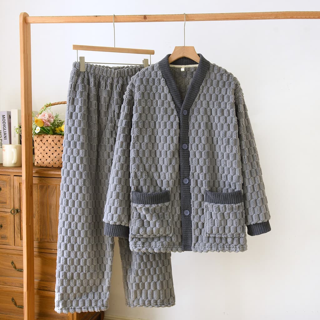 Pijama masculino de flanela de inverno, além de lã, engrossado, quente, para casa, inverno, lã Coral, sem fiapos, roupa