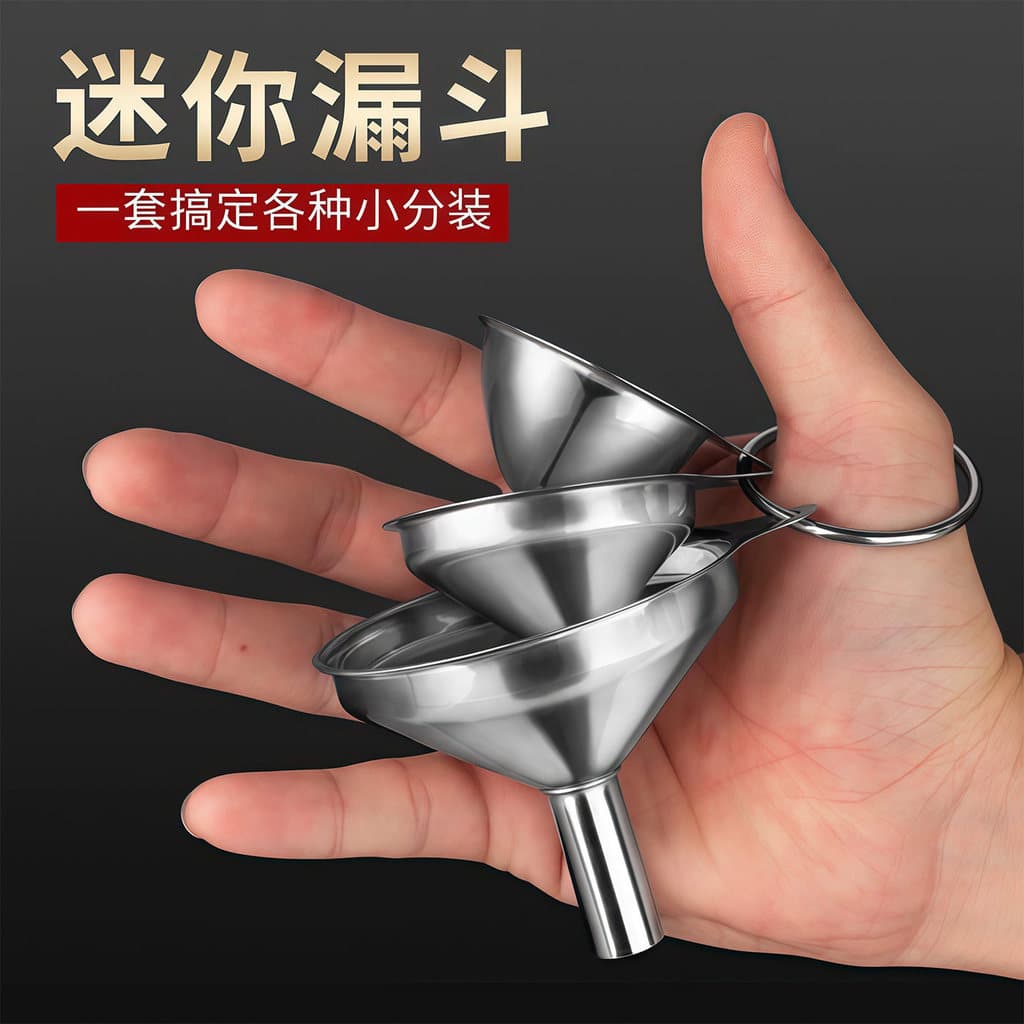 Mini conjunto de funil doméstico pequeno calibre aço inoxidável funil vinho batedor cozinha derramando óleo derramando d