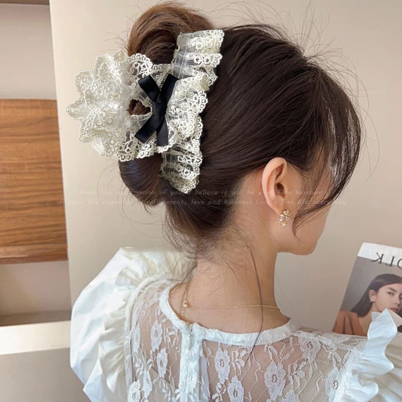 Renda tamanho grande tubarão clipe de cabelo feminino volta cabeça placa captura de cabelo Super fada menina High-End se