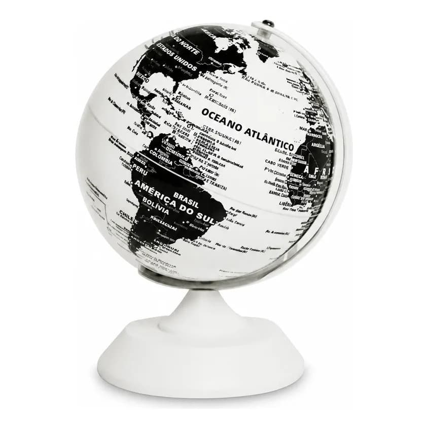 Enfeite Globo Terrestre Metal Plástico Branco Decorativo