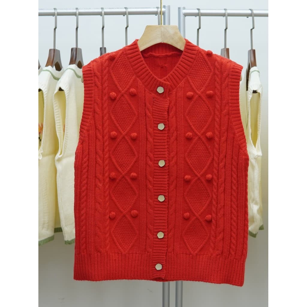 363 Retro padrão de cânhamo colete de malha feminino cor sólida único Breasted sem mangas em camadas colete estilo ocide