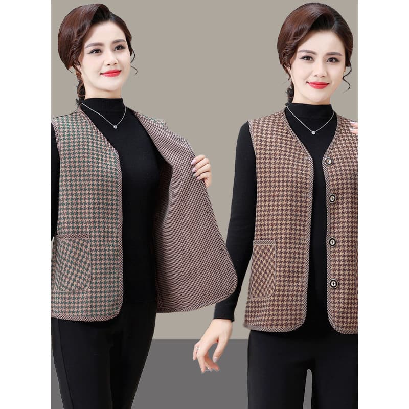 Idosos de meia-idade primavera outono novo estilo colete jaqueta moda estilo ocidental pequena mãe Casual colete feminin