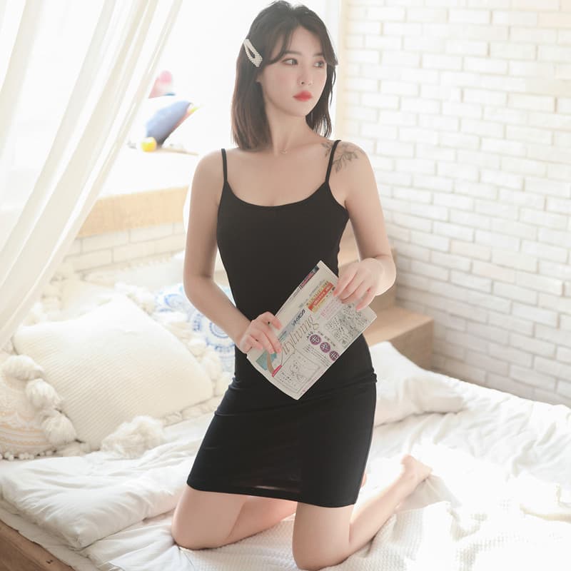 Primavera verão puro desejo Suspender saia Modal meados de comprimento saia de fundo Hip-embalado vestido fino feminino