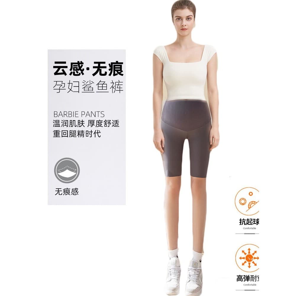 2023 verão novo estilo maternidade Yoga wear terno pós-parto Fitness wear calças de cinco pontos pele de tubarão período