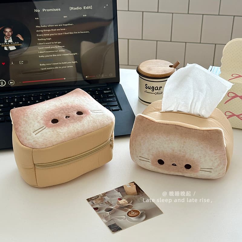 Coreano bonito pão gatinho caixa de tecido de pelúcia casa sala estar quarto caixa de papel de armazenamento caixa