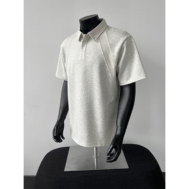 Estilo americano Formal ombro camisa polo de manga curta masculina verão camisa pesada lapela camiseta manga Raglan clea