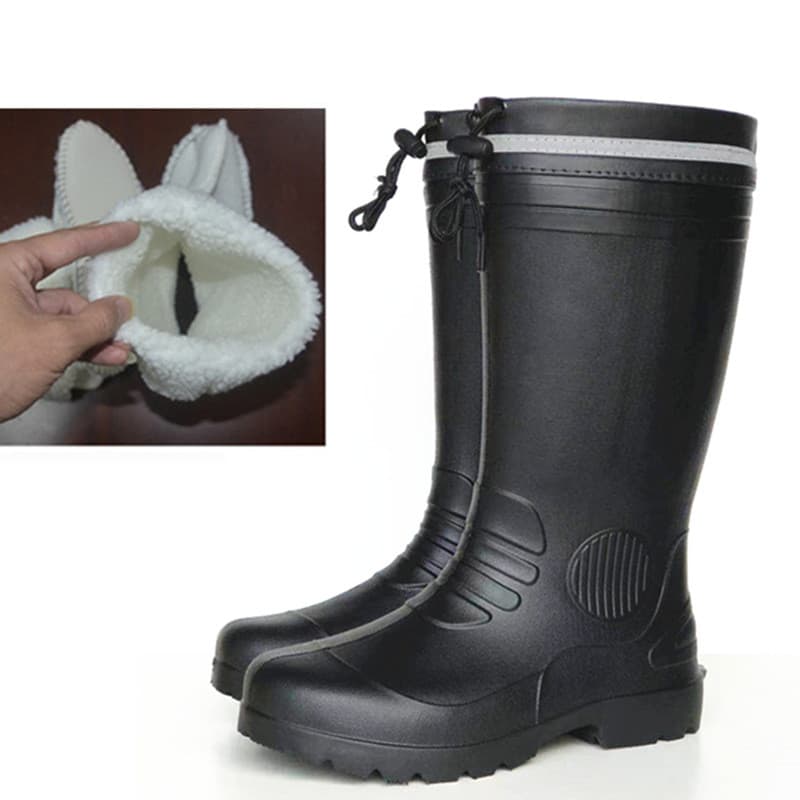 Botas de chuva ultraleves masculinas, à prova d'água, antiderrapantes, tamanho grande, sapatos de trabalho, capa de lã d