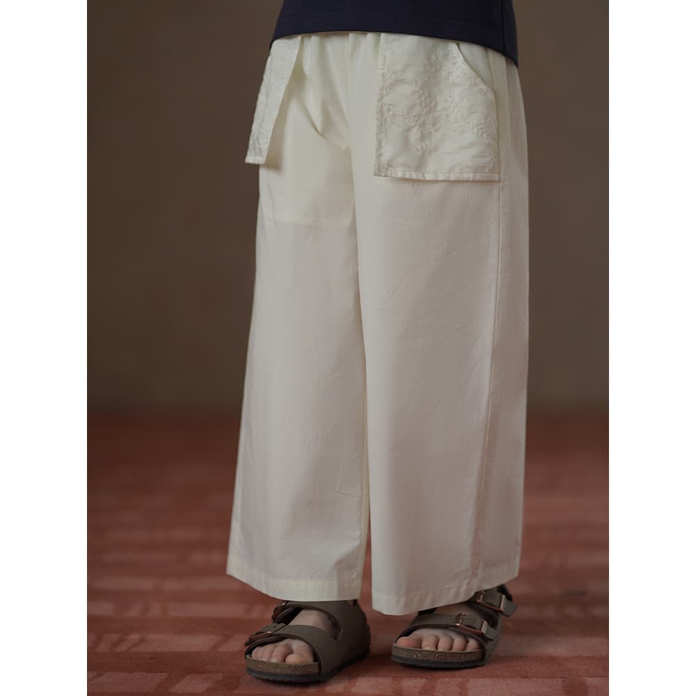 Haya roupas infantis calças casuais verão estilo fino meninas rendas costura calças médias grandes crianças calças retas
