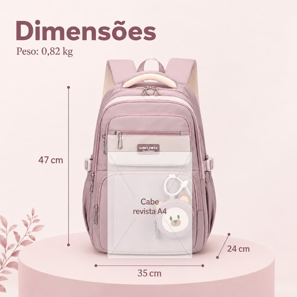 Mochila Escolar Rosa Impermeável para Notebook 15.6 Grande Capacidade Ideal para Faculdade e Viagem