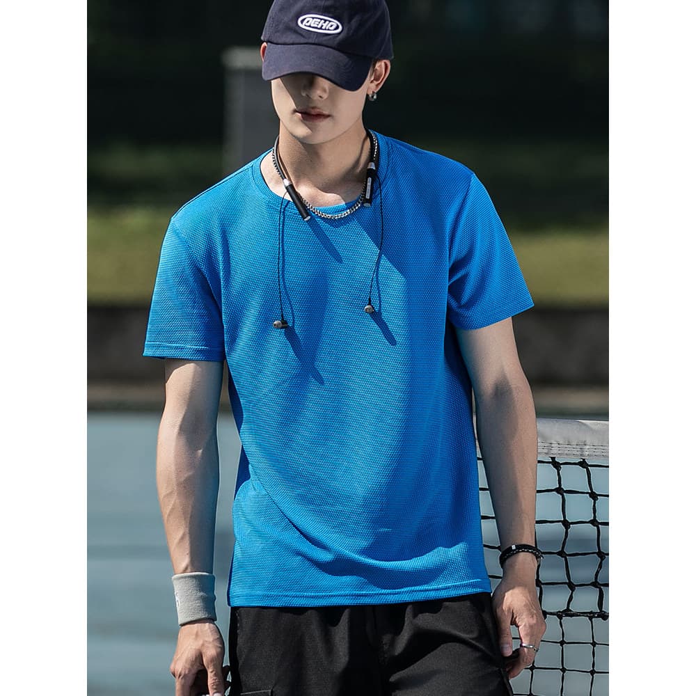 Camiseta de seda gelo masculina verão legal respirável esportes Fitness camisa de fundo de secagem rápida solta tamanho