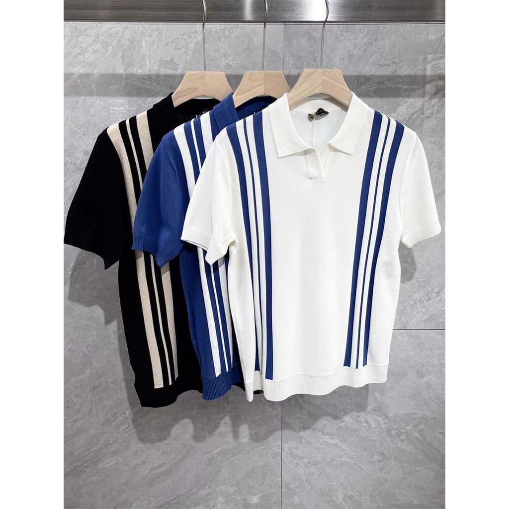 Verão versão coreana contraste cor lapela camisola camiseta masculina gola gaivota respirável Casual All-Match curto-