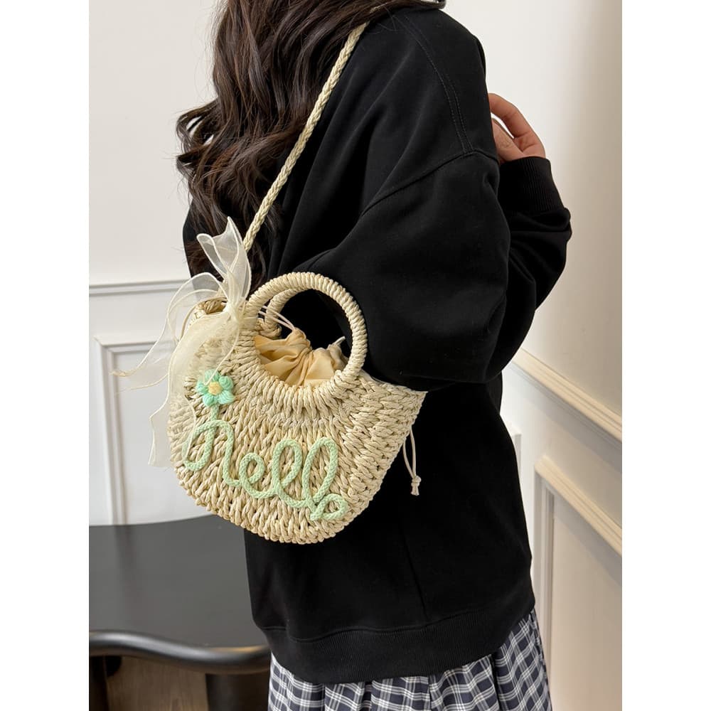 Bolsa de palha artesanal feminina 2025 verão férias praia bolsa cordão All-Match fita ombro fresco saco do mensageiro