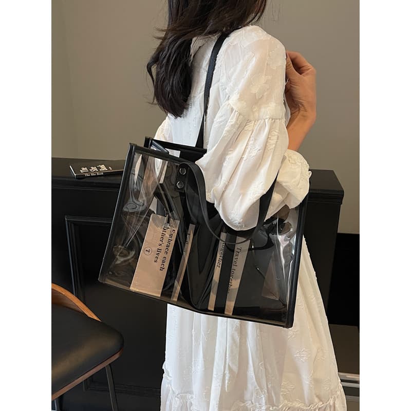 2026 novo estilo moda bolsa de ombro feminina grande capacidade bolsa transparente pvc classe Commuter geléia sacola