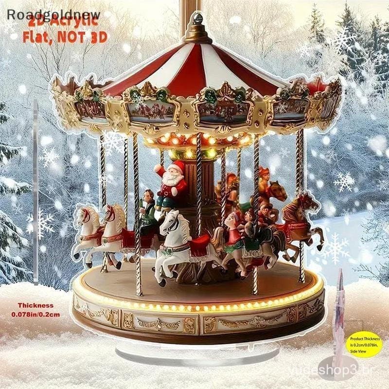 RGN 2D Flat 2D Acrílico Decoração De Mesa De Natal Com Base Casa De Boneco De Neve Carrossel Giratório Design Escritório