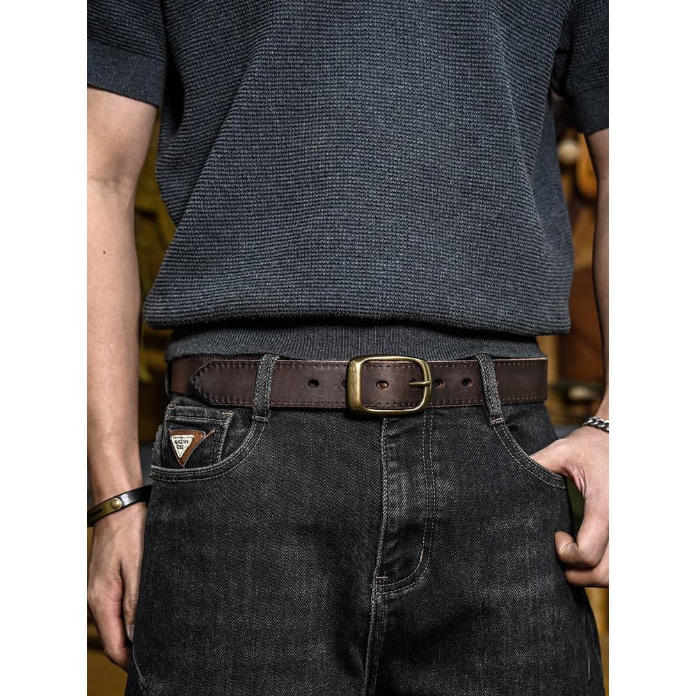 Cinto masculino na moda primeira camada de couro pino fivela cinto simples Casual cinto de couro Retro artesanal cinto m
