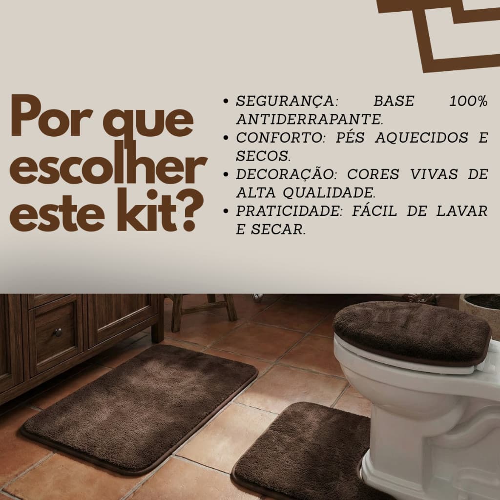 Kit com 3 Peças Tapete Banheiro até Pelúcia Macio Antiderrapante Premium direto da fabrica
