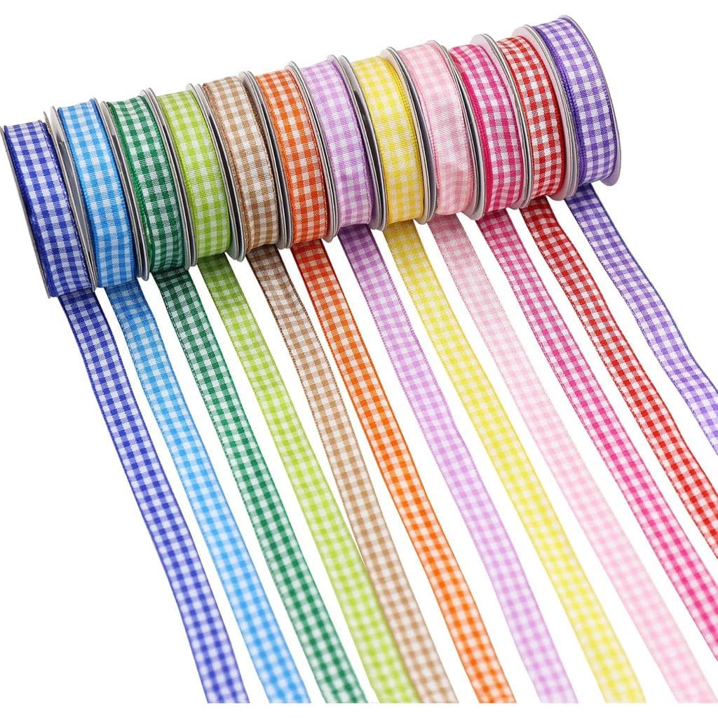 Fita Xadrez Pastel de 12 Cores, 60 Jardas, 3/8" X 5 Jardas, Fita Fina de Dupla Face com Padrão Quadriculado para Artesan