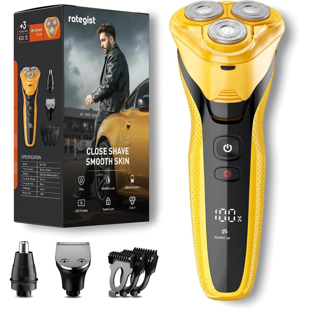 Barbeador Elétrico Recarregável para Homens: Aparelho 3 em 1 para Barba/Nariz/Costeletas - Kit de Viagem à Prova d'Água