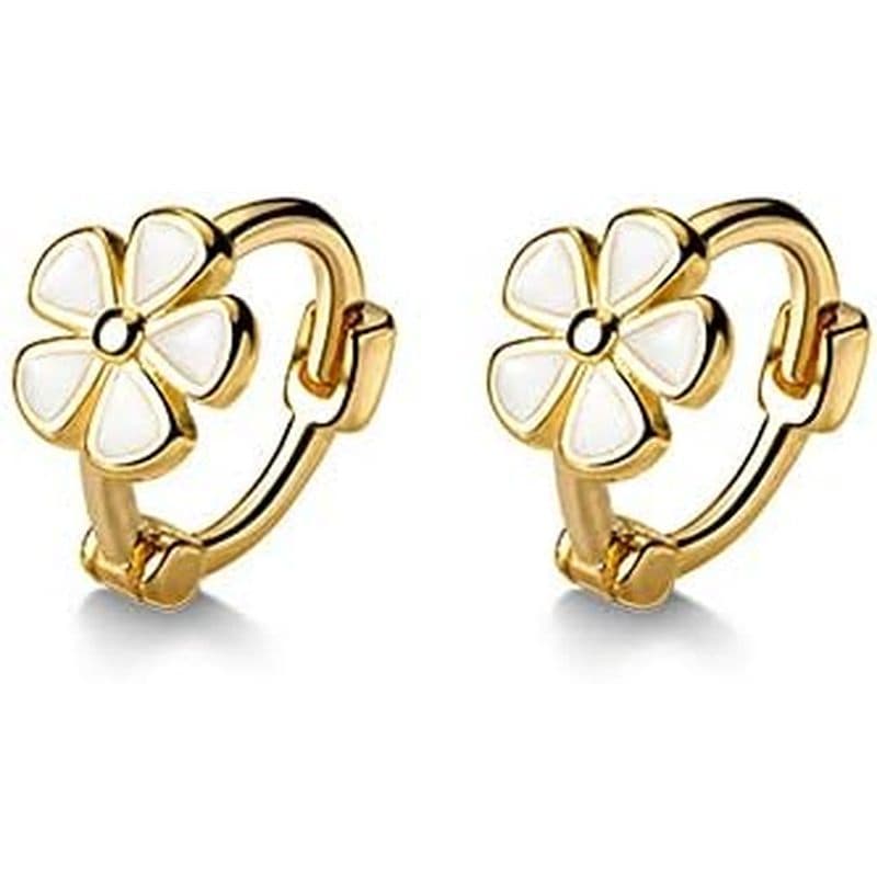 Argola De Margarida Para Adolescentes Flores Esmaltadas Fofas Brancas 6 Mm Hipoalergênicas Delicadas Huggie Hoop Hoops M