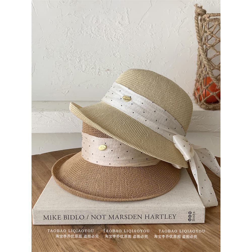 Li Qiaoyou Hepburn Estilo Elegante Protetor Solar Chapéu de Palha Feminino 2025 Primavera Verão Férias Estilo Francês Po
