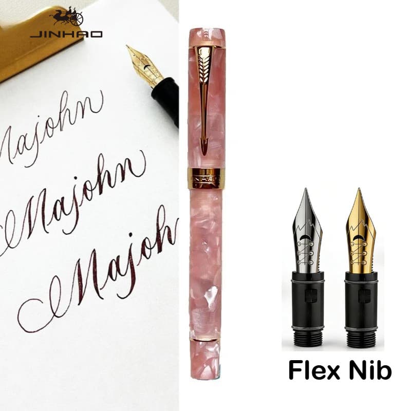Jinhao 100 Caneta Tinteiro Dourada Com Majohn Ouro Flex Nib Seta Em Forma De Clipe Canetas De Tinta Para Escrita Materia